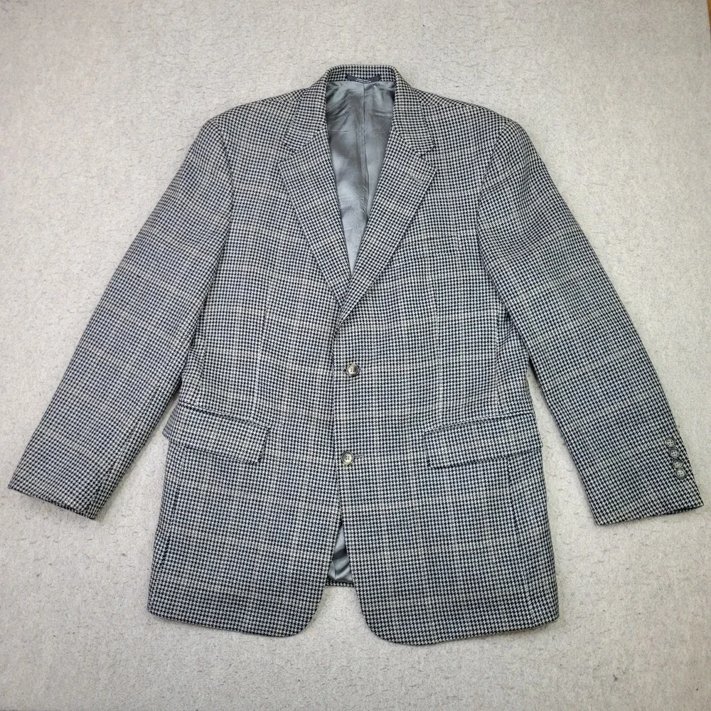 Austin Reed London Houndstooth Tweed Blazer Mens 42‎ Gray 2 Button Vintage USA